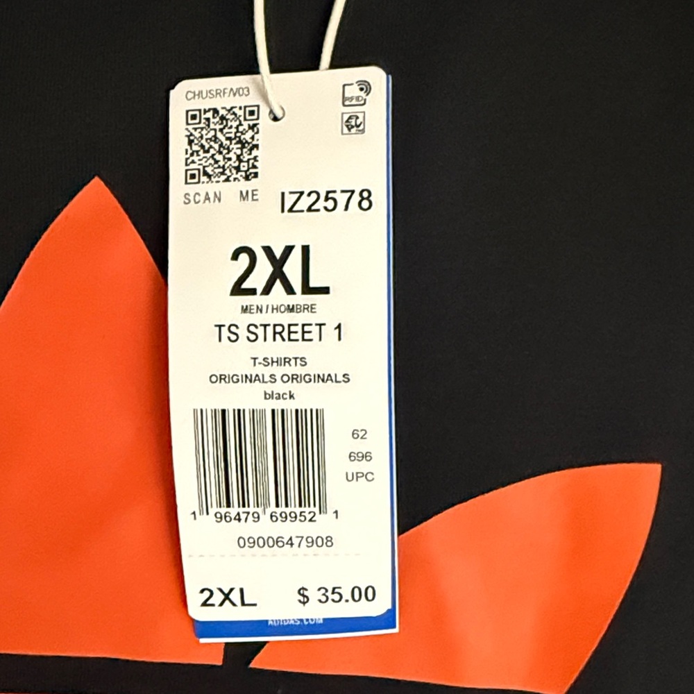 adidas Originals Black Tee with Orange Trefoil and White Script Size XXL - Picture 2 of 11